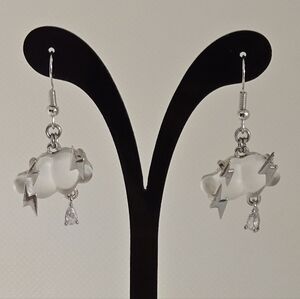 Cloud & lightning earrings - silver-tone